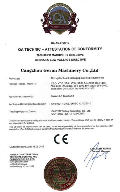 Porcelana Cangzhou Gerun Machinery Co.,Ltd certificaciones