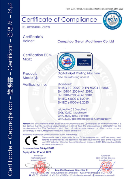 Porcelana Cangzhou Gerun Machinery Co.,Ltd certificaciones